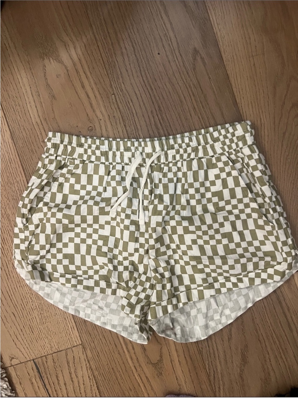 Women's Checkerboard Athletic Shorts - Olive & White